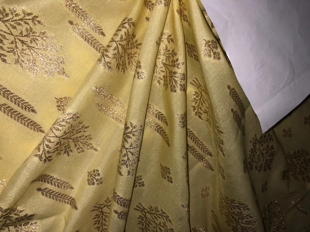 Silk Brocade fabric 44" wide available in 4 COLORS LEMON YELLOW DARK SALMON OLIVE AND  DARK BEIGE BRO908