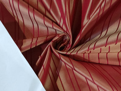 100% Silk Taffeta Fabric Dark Coral with Red Satin stripes 54" wide TAFS79