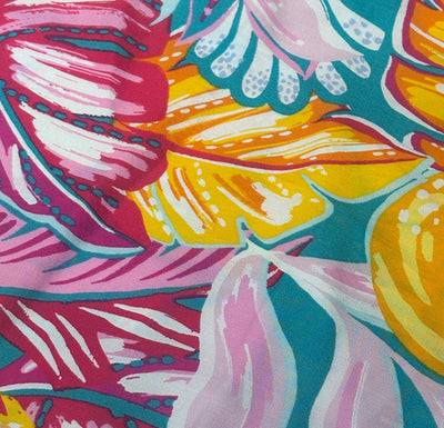 100% Cotton Poplin 58" wide digital print pastel pinks, sea blue ,bright yellows jungle print [17614]