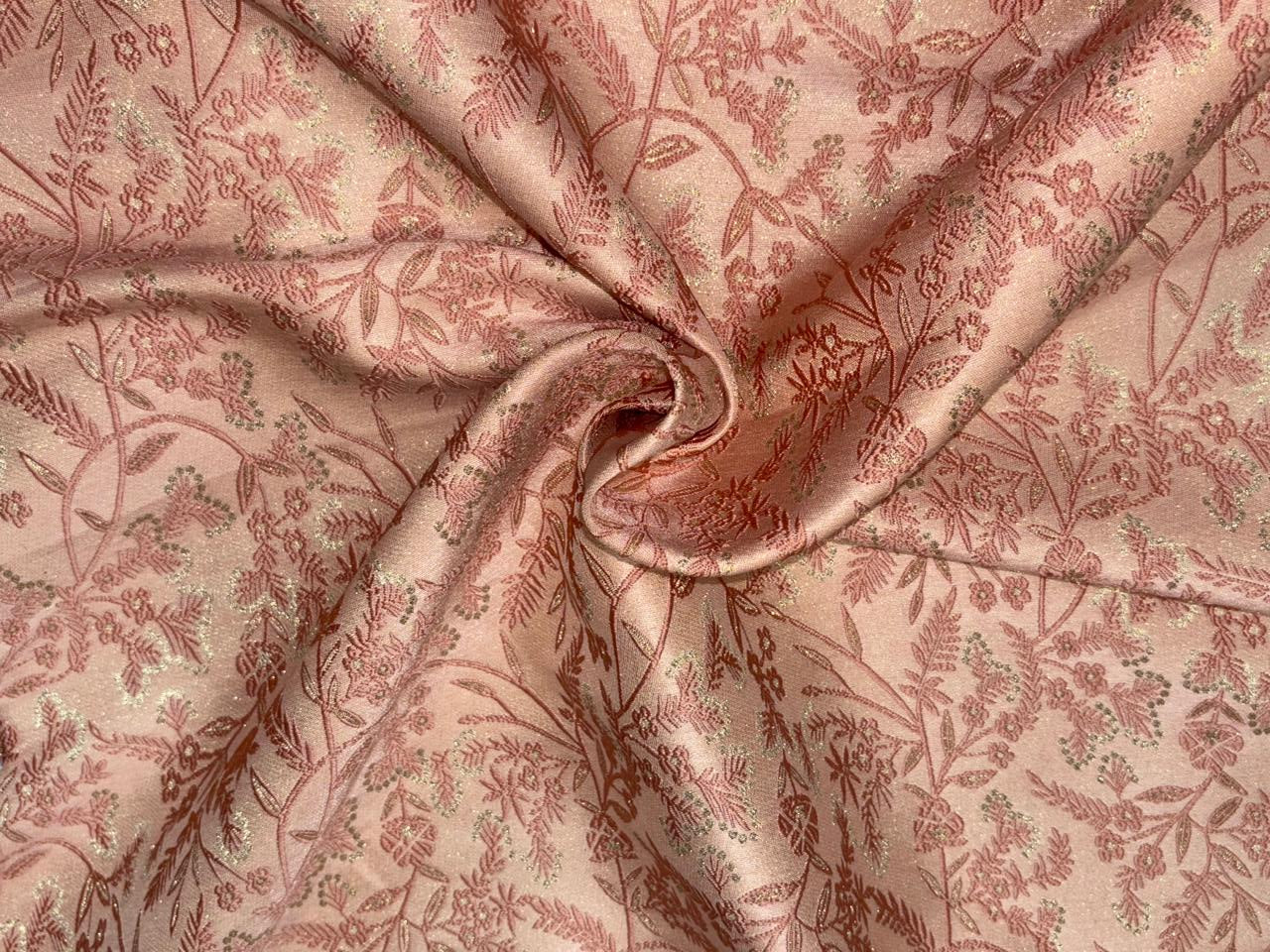Silk Brocade fabric available in 2 colors mint and peach floral vines subtle shimmer  BRO1079[1/2]