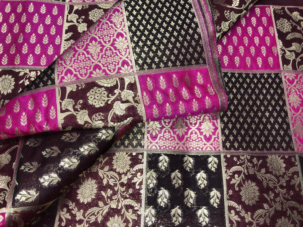 Silk Brocade fabric multi colour jacquard 44" wide BRO1071 available in 8 different color combinations[BRO1071[1-8]]