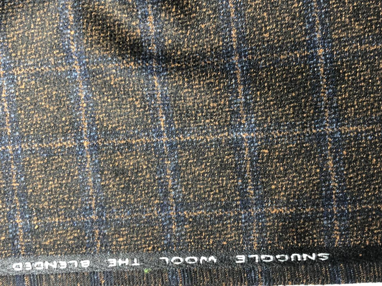 Tweed Suiting Blended With Viscose 58" wide plaids tan brown and navy [17719]
