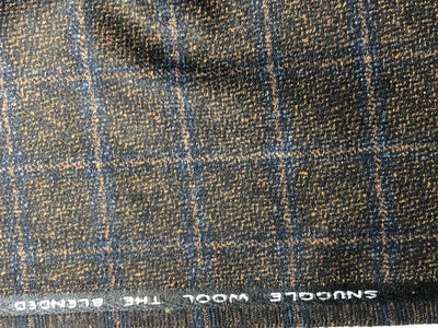 Tweed Suiting Blended With Viscose 58" wide plaids tan brown and navy [17719]