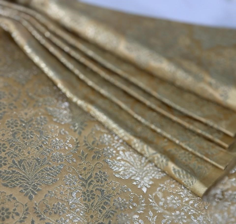 Silk Brocade fabric 44" gold metallic white gold  jacquard  BRO1046[1]