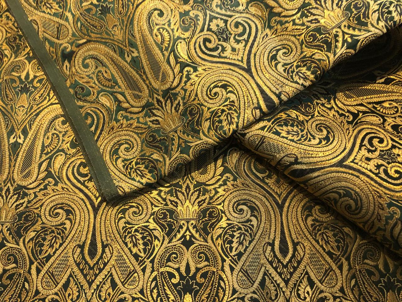 Silk Brocade fabric gold jacquard paisleys available in 3 colors pink/teal , green and red/black  BRO1103