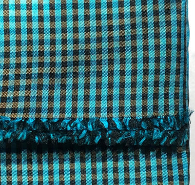 100% silk dupion  Plaids fabric teal blue and mustard gold  DUPNEWC30[2]