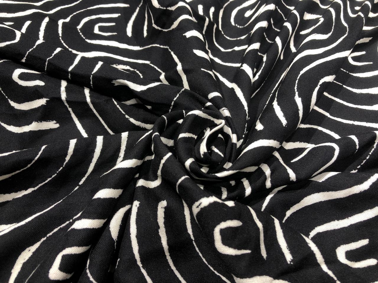 Viscose Rayon fabric black and ivory abstract print 58" wide  [17619]