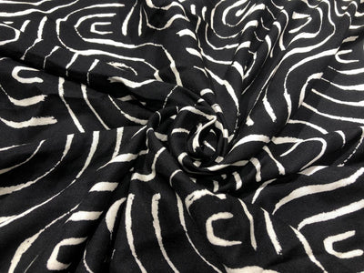 Viscose Rayon fabric black and ivory abstract print 58" wide  [17619]