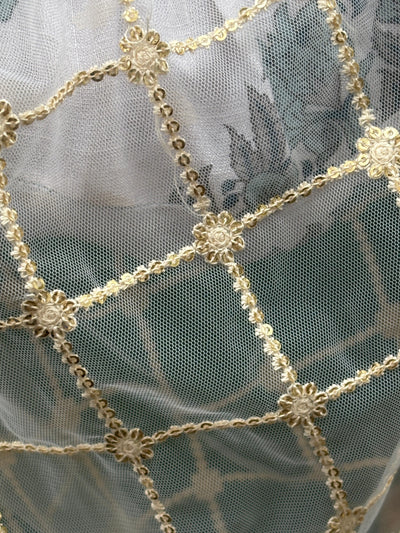 NET stole with  36" wide and 90" long with subtle gold sequence and embroidery [17684]