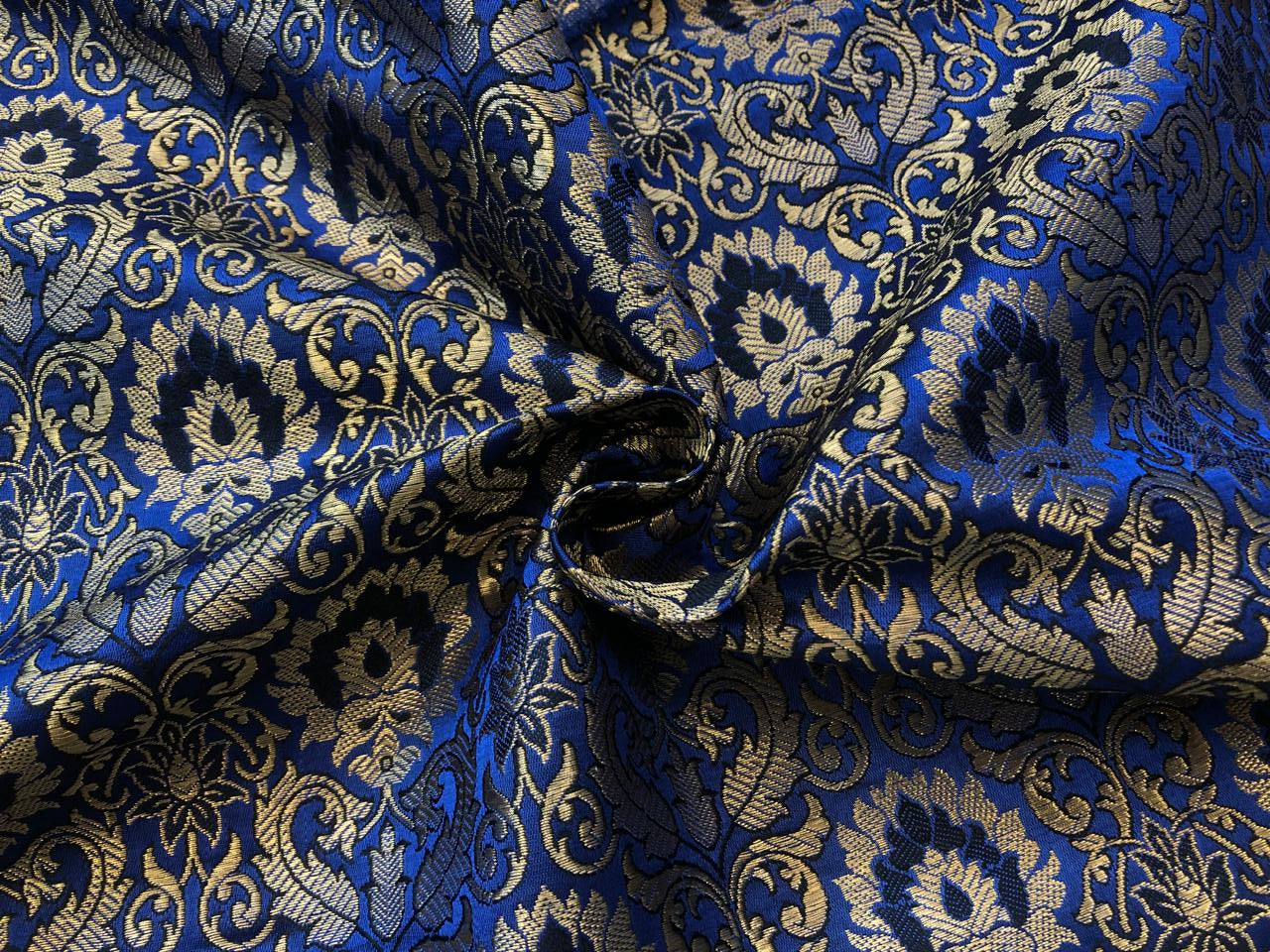 Silk Brocade fabric royal blue with subtle gold metallic jacquard 44" wide BRO1099[2]
