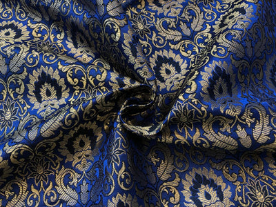 Silk Brocade fabric royal blue with subtle gold metallic jacquard 44" wide BRO1099[2]