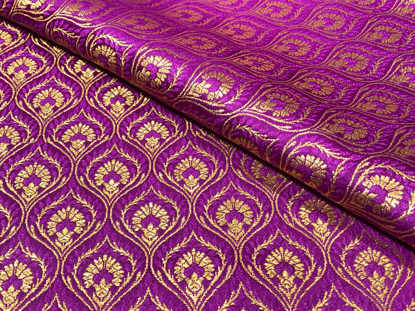 Silk Brocade fabric WITH metallic gold  jacquard available in 3 colors purple, green and candy pink BRO1025
