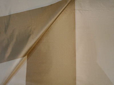 100% Silk Taffeta Fabric Butter Cream & Gold stripes 48" wide TAFS43