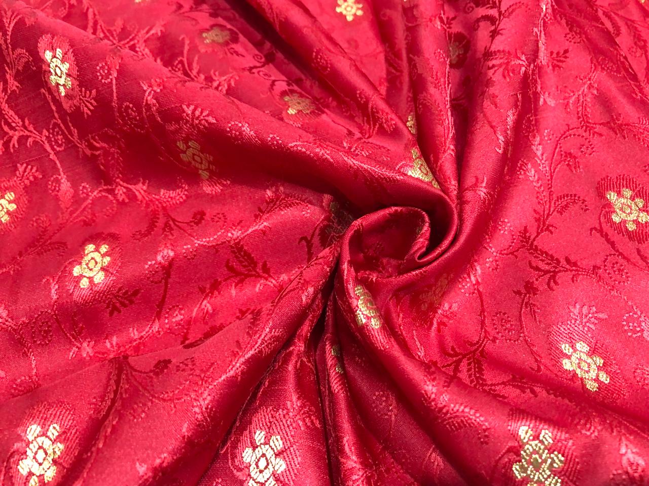 Silk Brocade Fabric metallic gold jacquard  44"wide available in 2 colors red and watermelon red BRO953[3/4]