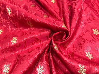 Silk Brocade Fabric metallic gold jacquard  44"wide available in 2 colors red and watermelon red BRO953[3/4]