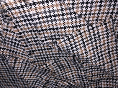 Acrylic Wool  fabric Houndstooth beige, grey, white and black [16880]