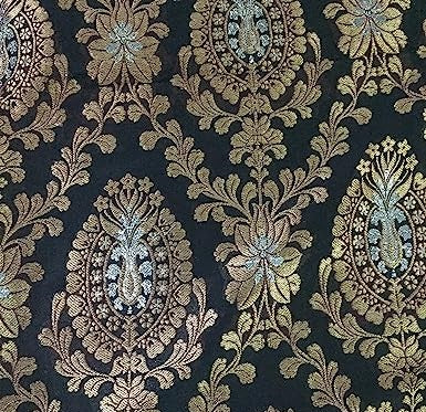 Silk Brocade Fabric Black, Metallic Silver & Metallic Gold Color 44" wide BRO295[1]