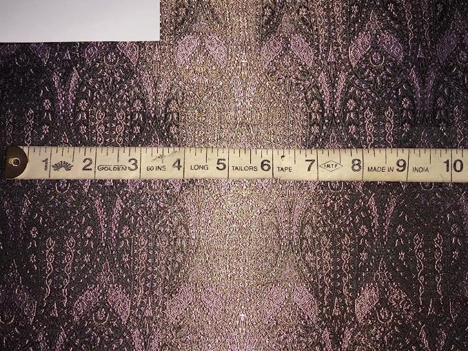 SILK BROCADE FABRIC Pink,Black & Metallic Gold color 44" wide BRO283[5]