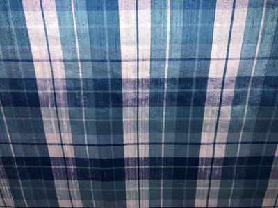 100% silk dupion  Plaids fabric with slubs shades of blue  and white  54" wide DUPNEWC26[4]