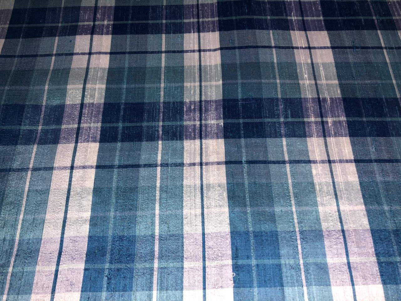 100% silk dupion  Plaids fabric with slubs shades of blue  and white  54" wide DUPNEWC26[4]