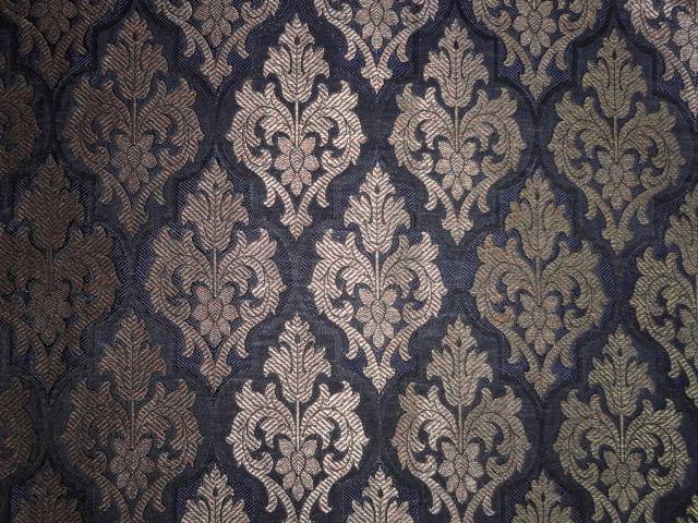 PURE SILK BROCADE FABRIC NAVY BLUE,BLACK WITH MULTI COLOR 44 INCHES BRO401[2]