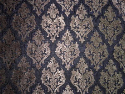 PURE SILK BROCADE FABRIC NAVY BLUE,BLACK WITH MULTI COLOR 44 INCHES BRO401[2]