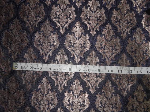 PURE SILK BROCADE FABRIC NAVY BLUE,BLACK WITH MULTI COLOR 44 INCHES BRO401[2]