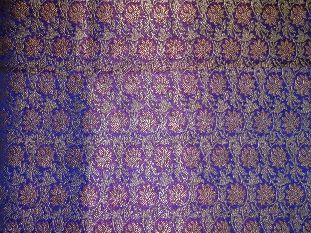 SILK BROCADE FABRIC ROYAL BLUE PINK METALLIC GOLD 44" wide BRO406[4]