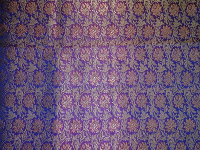 SILK BROCADE FABRIC ROYAL BLUE PINK METALLIC GOLD 44" wide BRO406[4]