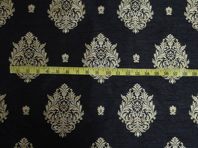 SILK BROCADE FABRIC BLACK X METALLIC GOLD COLOR 44" WIDE BRO407[3]
