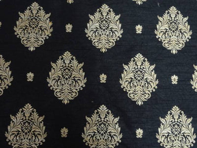 SILK BROCADE FABRIC BLACK X METALLIC GOLD COLOR 44" WIDE BRO407[3]