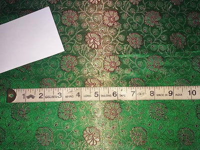 SILK BROCADE FABRIC Green, Red & Metallic Gold color 44" wide BRO283[2]