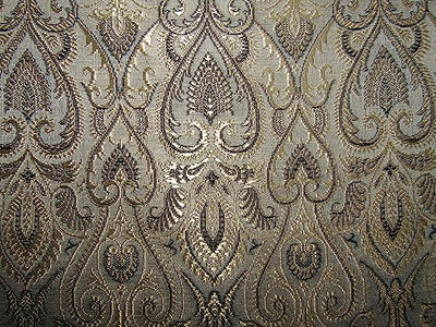 SILK BROCADE FABRIC Light Gold & Black color 44" wide BRO270[1]