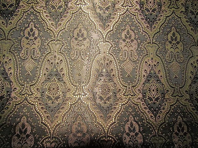 SILK BROCADE FABRIC Light Gold & Black color 44" wide BRO275[3]