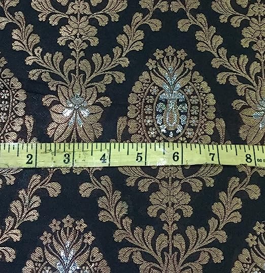 Silk Brocade Fabric Black, Metallic Silver & Metallic Gold Color 44" wide BRO295[1]