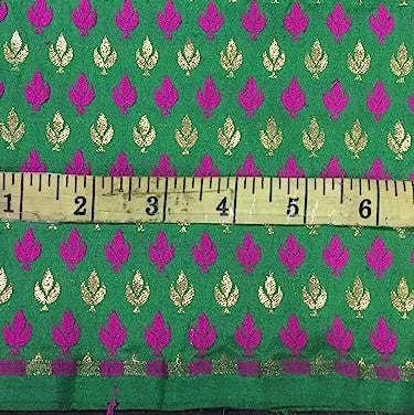 SILK BROCADE FABRIC Green, Pink & Metallic Antique GOLD color 44" wide BRO291[1]