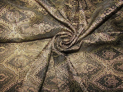SILK BROCADE FABRIC Light Gold & Black color 44" wide BRO275[3]