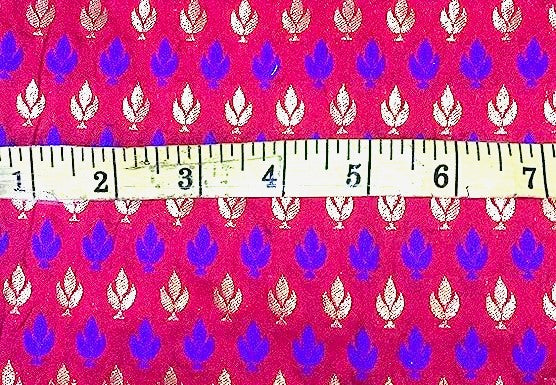 SILK BROCADE FABRIC Blue, Pink & Metallic Antique GOLD color 44" wide BRO290[3]