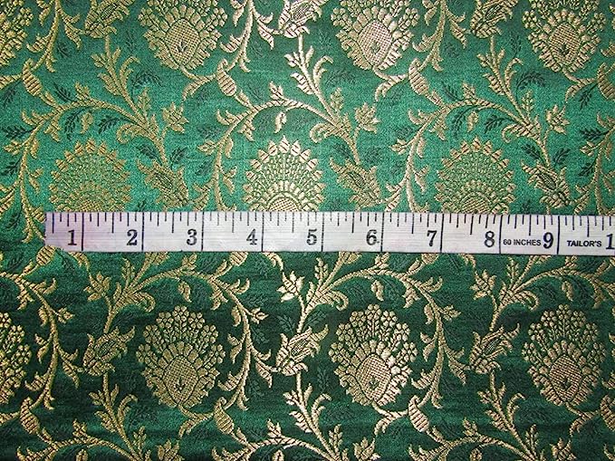 Silk Brocade fabric green x metallic gold color 44" wide BRO755[1]