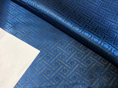 Silk Brocade  fabric~ satin 44" wide   jacquard INK BLUE AND BLACK GEOMETRICAL  BRO996[2]