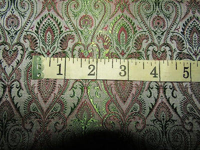 SILK BROCADE FABRIC Green, Grey & Red color 44" wide BRO261[2]