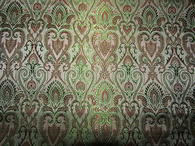 SILK BROCADE FABRIC Green, Grey & Red color 44" wide BRO261[2]