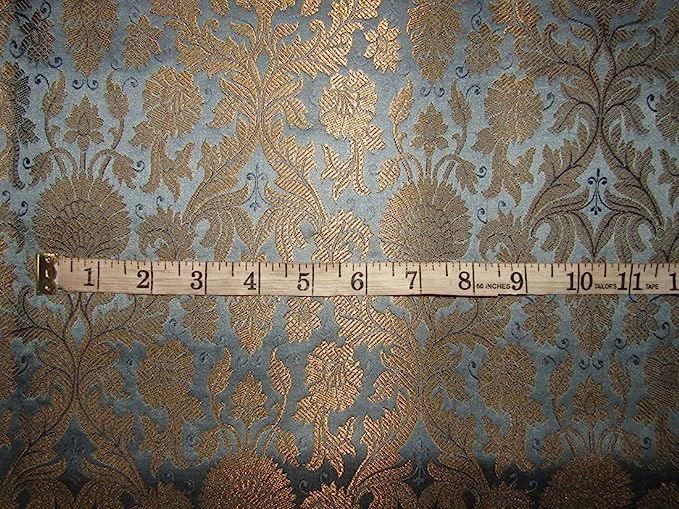 Silk Brocade fabric grey x metallic gold color 44" wide BRO755[4]