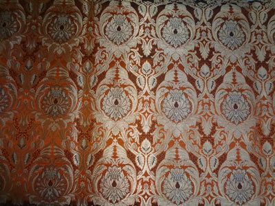 SILK BROCADE FABRIC ORANGE,BLACK & METALLIC GOLD 44" wide BRO418[4]
