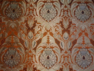 SILK BROCADE FABRIC ORANGE,BLACK & METALLIC GOLD 44" wide BRO418[4]