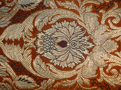 SILK BROCADE FABRIC ORANGE,BLACK & METALLIC GOLD 44" wide BRO418[4]