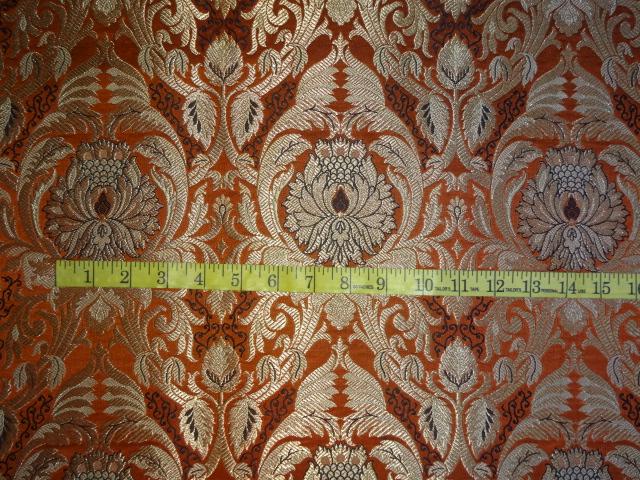 SILK BROCADE FABRIC ORANGE,BLACK & METALLIC GOLD 44" wide BRO418[4]