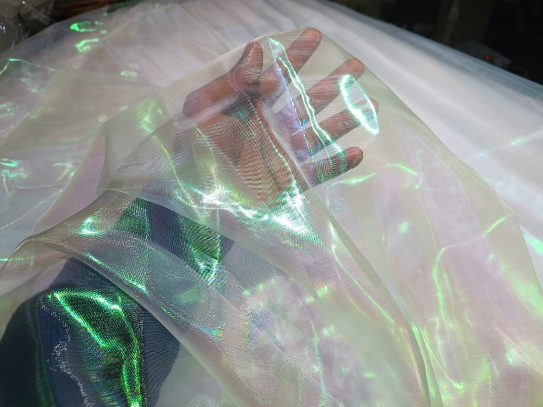 Holographic Organza Fabric Semi Sheer 58" WIDE   available in 2 colors white and Pink