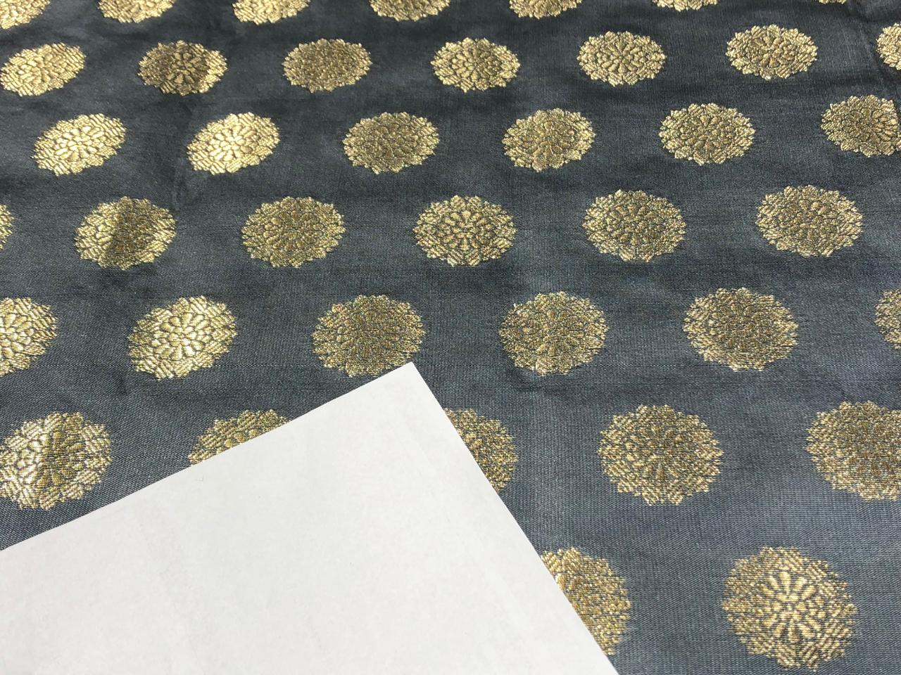 Silk Brocade fabric with Metallic gold motif Jacquard  44" wide available in 3 colors mango , midnight blue and grey