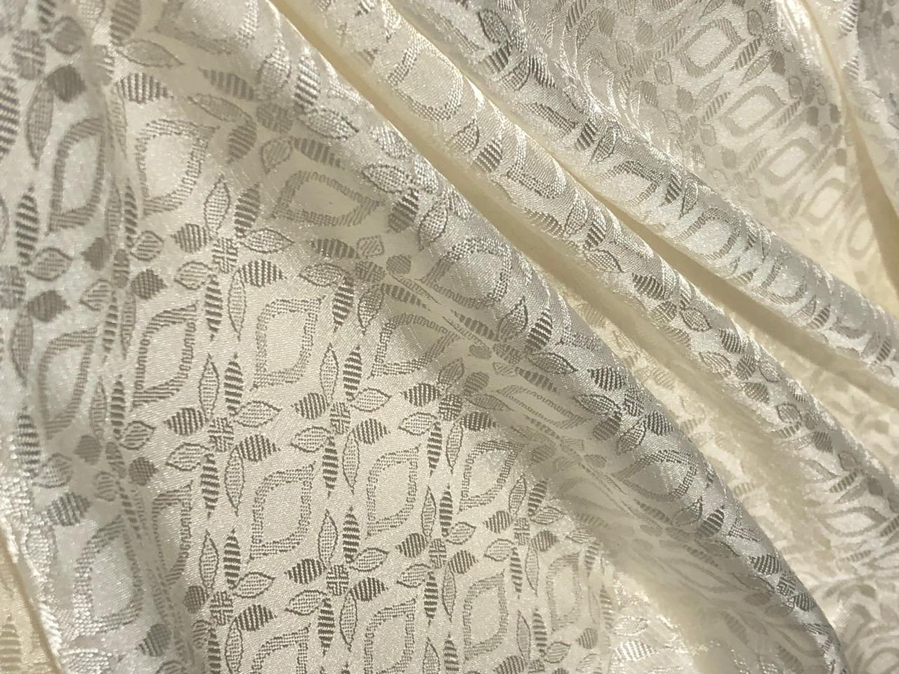 Silk Brocade fabric 44" self geometric  jacquard available in 4 colors pink ,olive , white ivory and lilac BRO1051